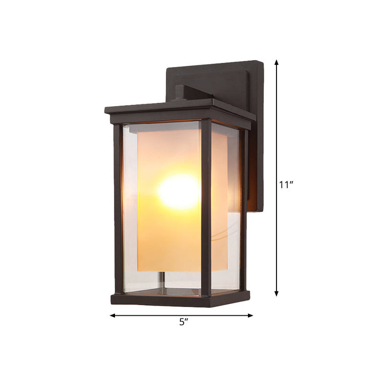 Skørter | 1 Bulb Wall Light Lodge Yard Amber Glass Wall Lamp with Rectangular Clear Glass Shade in Black