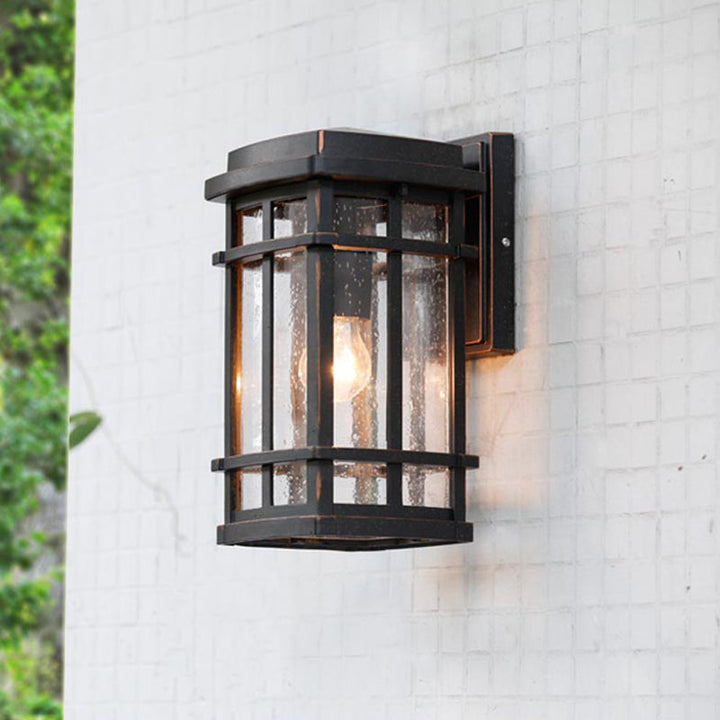 Skørter | Black 1 Bulb Wall Light Fixture Farmhouse Clear Seeded Glass Rectangle Wall Lamp with Metal Frame