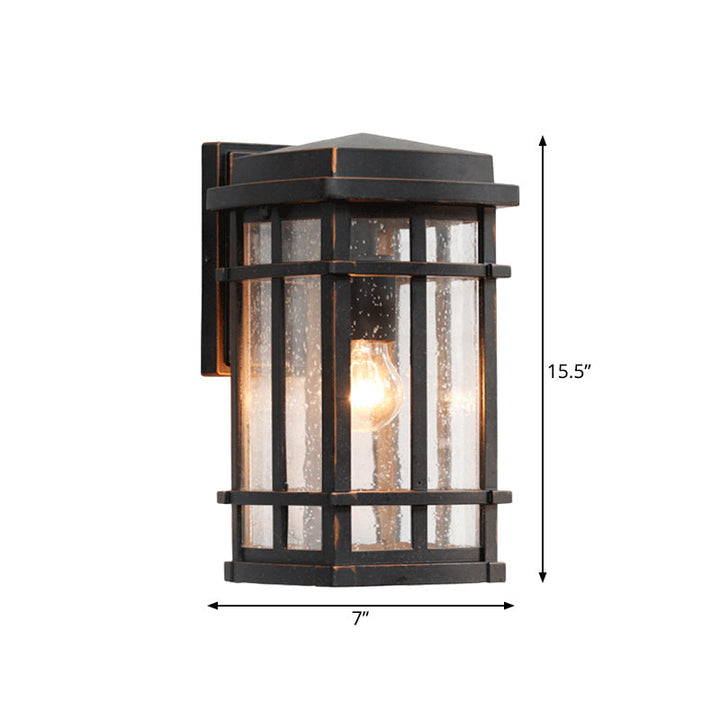 Skørter | Black 1 Bulb Wall Light Fixture Farmhouse Clear Seeded Glass Rectangle Wall Lamp with Metal Frame