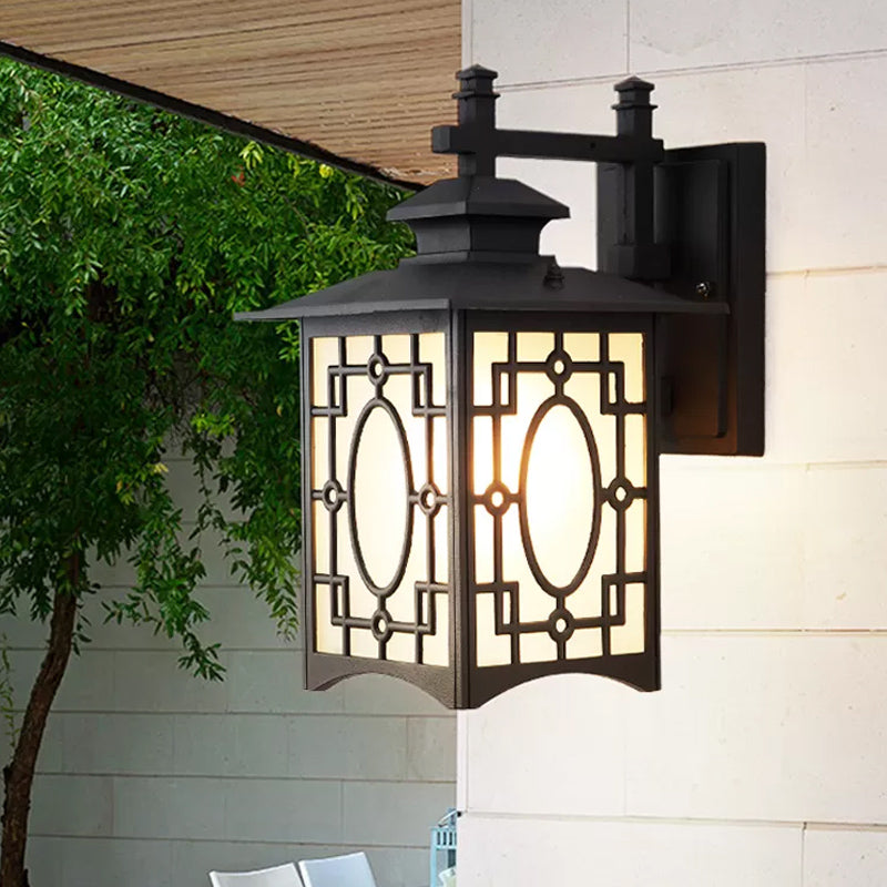 Skørter | 1 Cup Frosted Glass Wall Lighting Rustic Black/Bronze Lantern Shaped Courtyard Wall Lamp