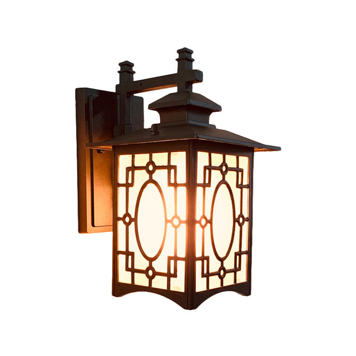 Skørter | 1 Cup Frosted Glass Wall Lighting Rustic Black/Bronze Lantern Shaped Courtyard Wall Lamp