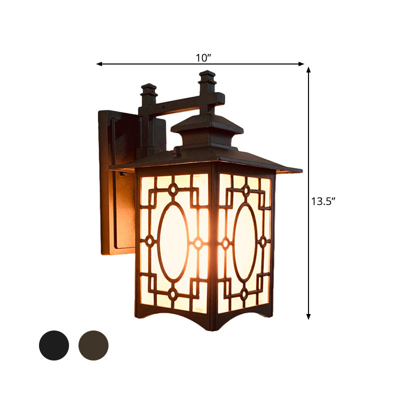 Skørter | 1 Cup Frosted Glass Wall Lighting Rustic Black/Bronze Lantern Shaped Courtyard Wall Lamp