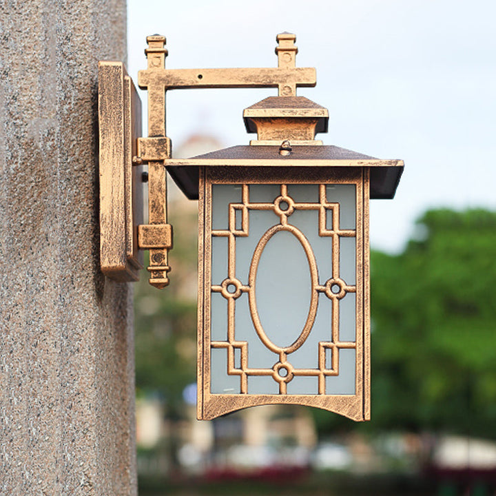 Skørter | 1 Cup Frosted Glass Wall Lighting Rustic Black/Bronze Lantern Shaped Courtyard Wall Lamp