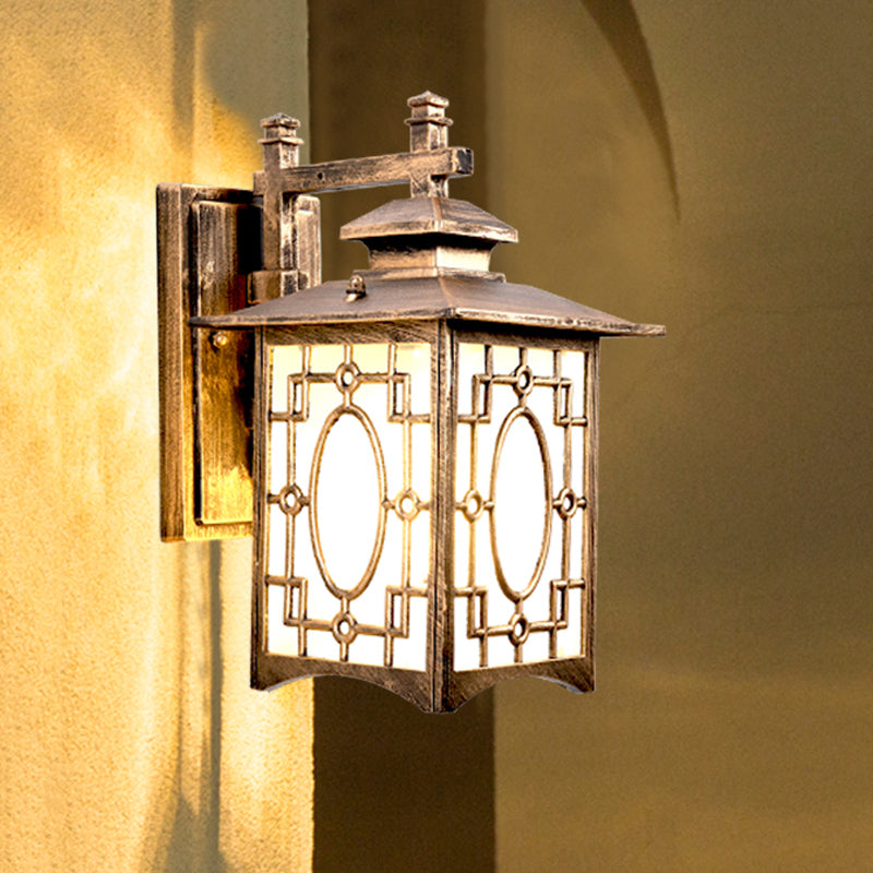 Skørter | 1 Cup Frosted Glass Wall Lighting Rustic Black/Bronze Lantern Shaped Courtyard Wall Lamp