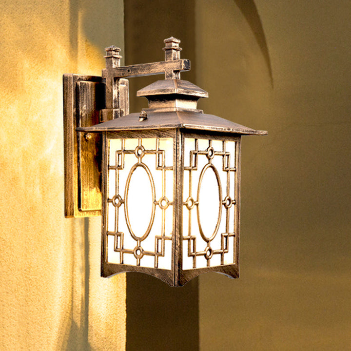 Skørter | 1 Cup Frosted Glass Wall Lighting Rustic Black/Bronze Lantern Shaped Courtyard Wall Lamp