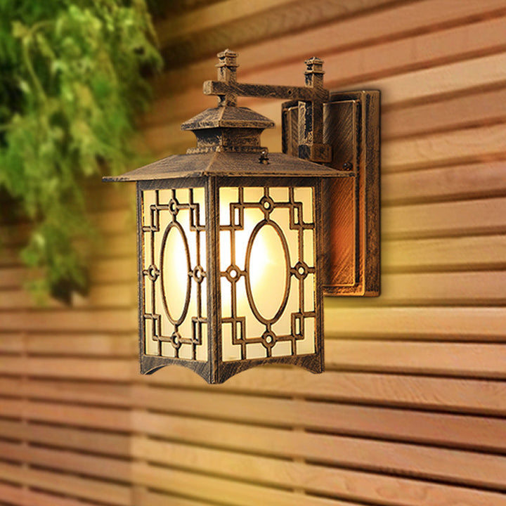 Skørter | 1 Cup Frosted Glass Wall Lighting Rustic Black/Bronze Lantern Shaped Courtyard Wall Lamp
