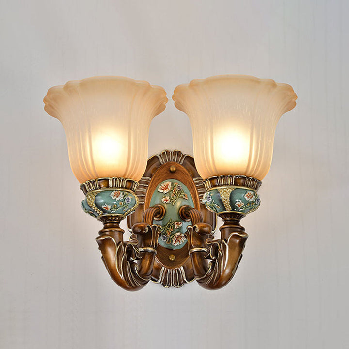 Skørter | Peacock Green 1/2 Light Wall Lighting Fixture Vintage Plastic Scallop Wall Lamp with Glass Shade