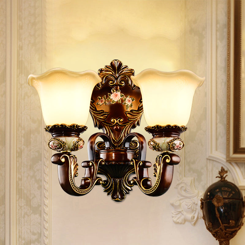 Skørter | Scalloped Bedroom Wall Light Rustic Resin 1/2 Head Rust Wall Lamp with Curved Arm