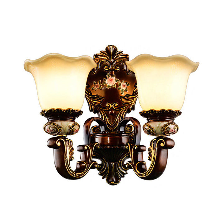 Skørter | Scalloped Bedroom Wall Light Rustic Resin 1/2 Head Rust Wall Lamp with Curved Arm
