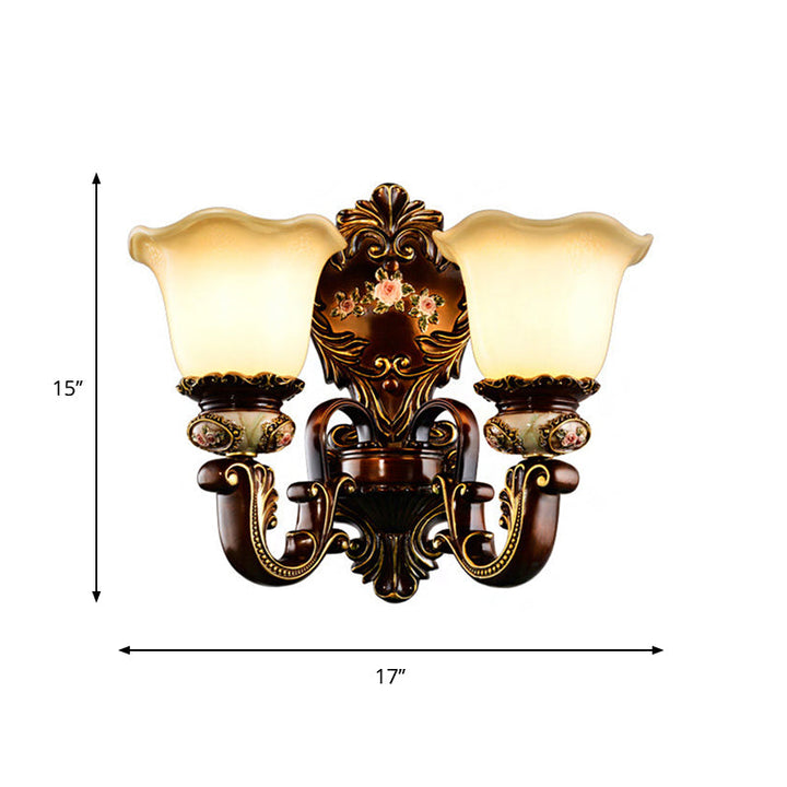 Skørter | Scalloped Bedroom Wall Light Rustic Resin 1/2 Head Rust Wall Lamp with Curved Arm