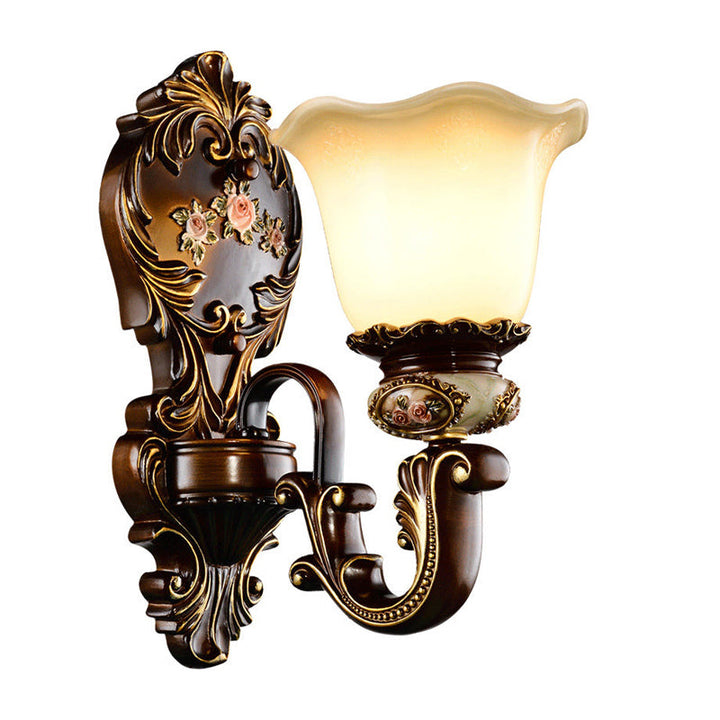 Skørter | Scalloped Bedroom Wall Light Rustic Resin 1/2 Head Rust Wall Lamp with Curved Arm