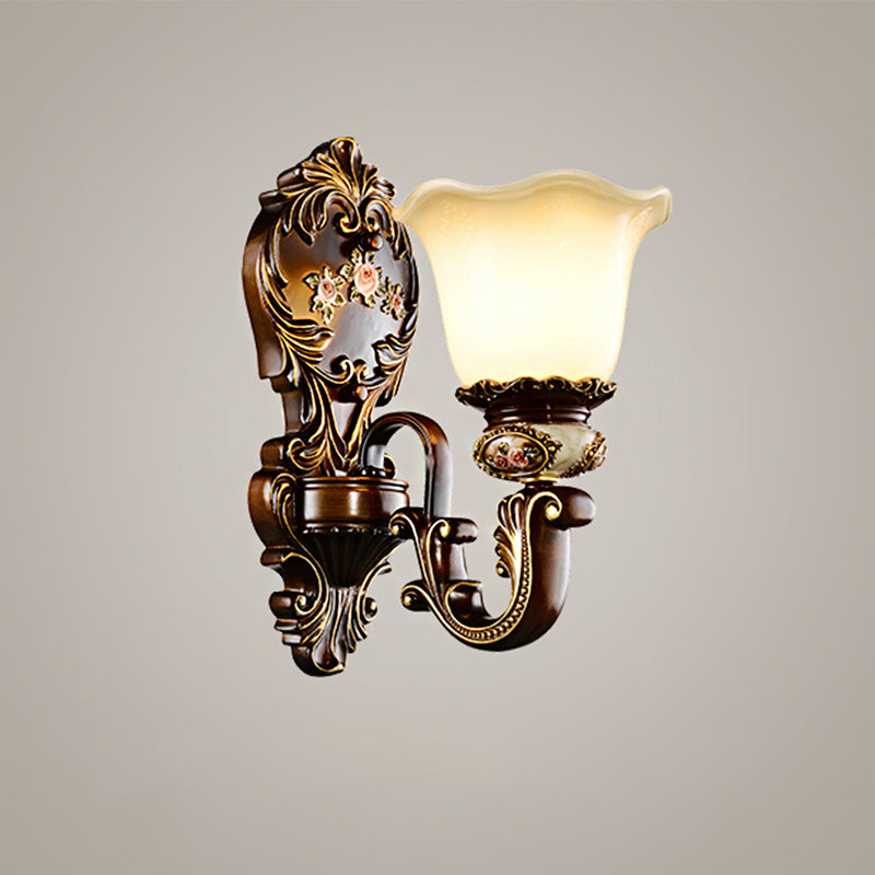 Skørter | Scalloped Bedroom Wall Light Rustic Resin 1/2 Head Rust Wall Lamp with Curved Arm