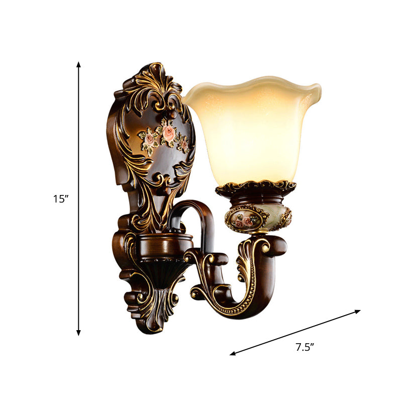 Skørter | Scalloped Bedroom Wall Light Rustic Resin 1/2 Head Rust Wall Lamp with Curved Arm