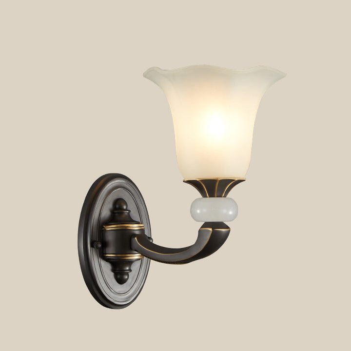 Skørter | Antiqued Flower Up Wall Lamp 1/2-Light Frosted Glass Wall-Mounted Lamp in Black and Gold