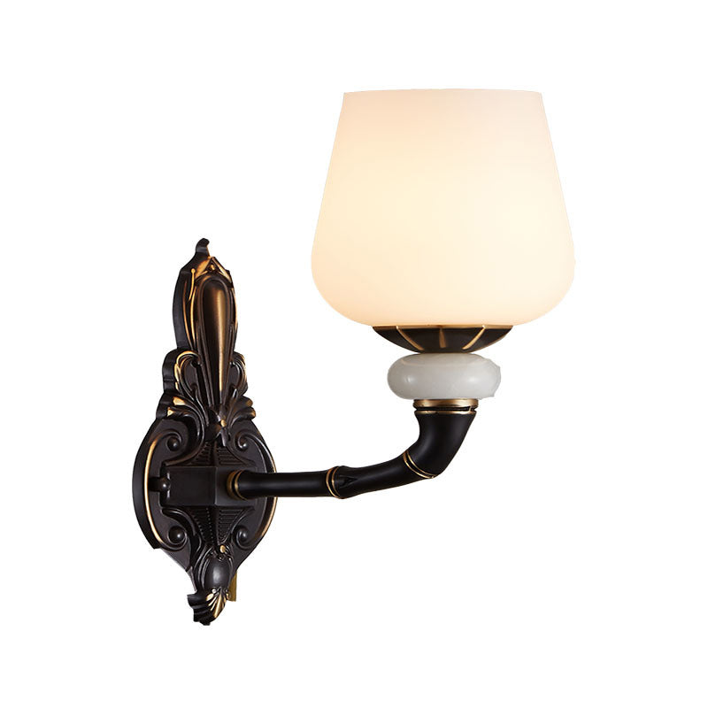 Skørter | Black and Gold Cup-shaped Wall Lighting Traditional Opal Glass 1/2-Head Indoor Wall Lamp