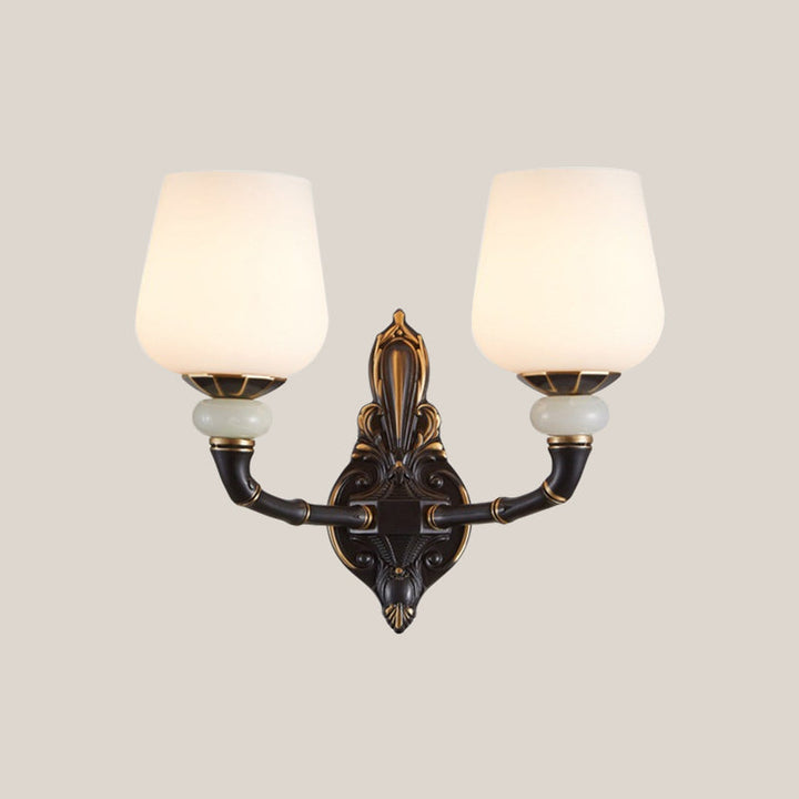 Skørter | Black and Gold Cup-shaped Wall Lighting Traditional Opal Glass 1/2-Head Indoor Wall Lamp