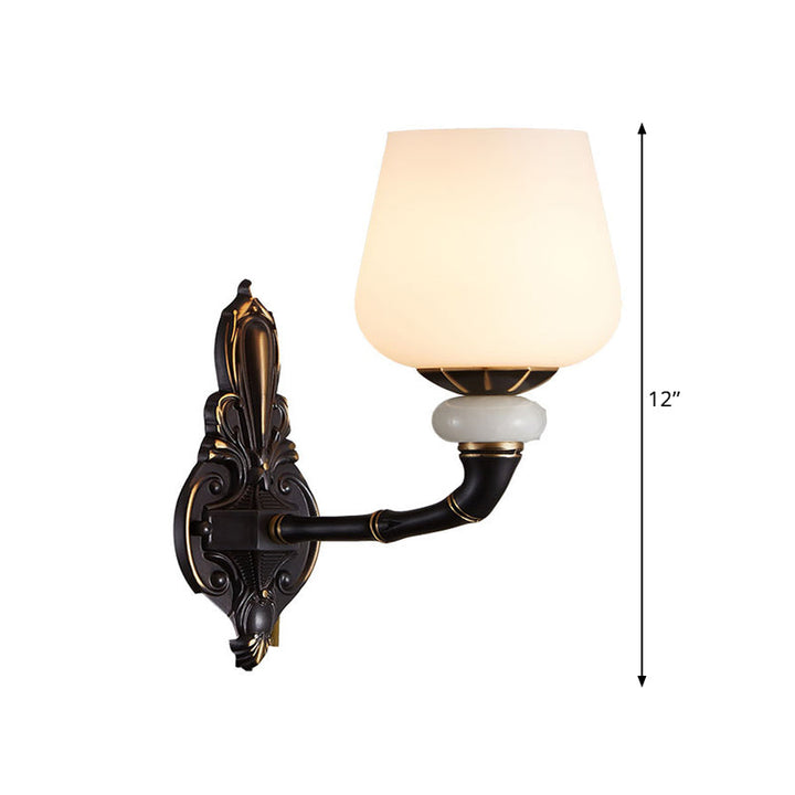 Skørter | Black and Gold Cup-shaped Wall Lighting Traditional Opal Glass 1/2-Head Indoor Wall Lamp
