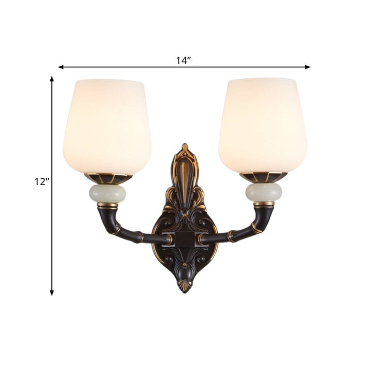 Skørter | Black and Gold Cup-shaped Wall Lighting Traditional Opal Glass 1/2-Head Indoor Wall Lamp