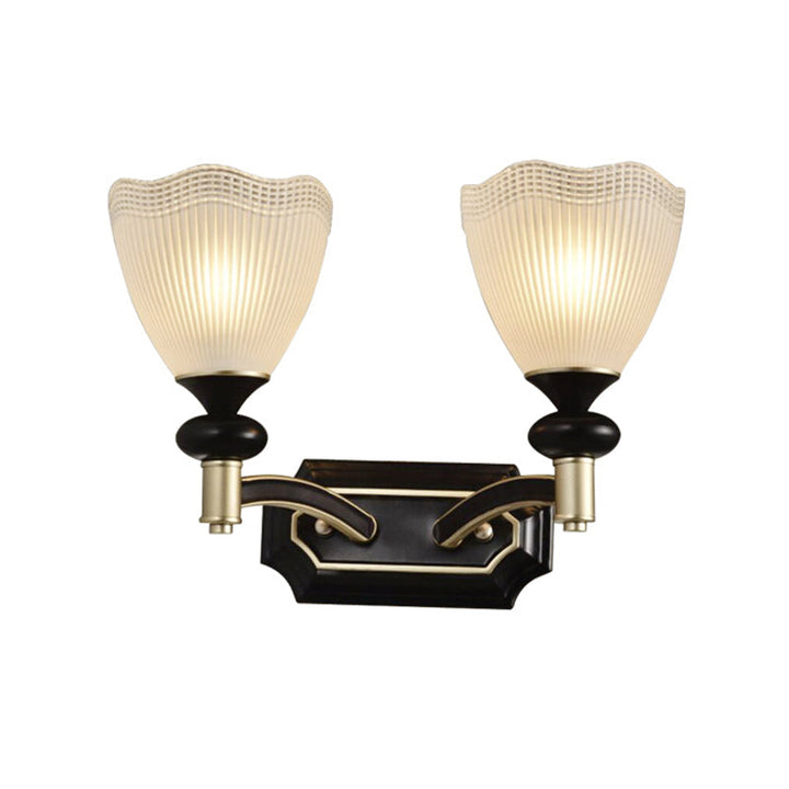 Skørter | Gridded Translucent Glass Cone Wall Lamp Farmhouse 1/2 Light Indoor Wall Mount Lighting in Black and Gold