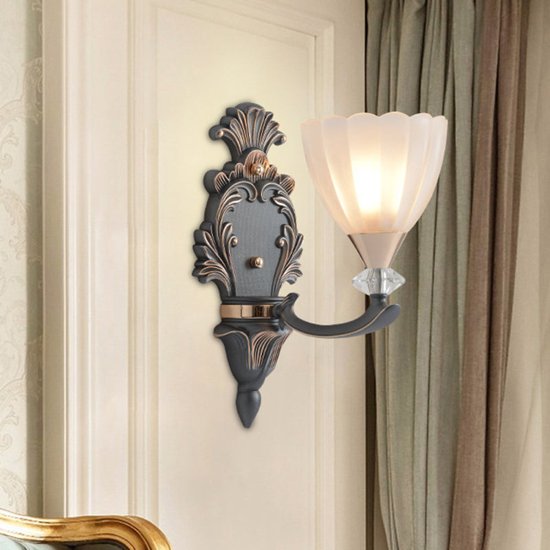 Skørter | 1/2 Lamps Wall Lighting Idea Vintage Cone White Ribbed Glass Wall Mounted Lamp for Living Room