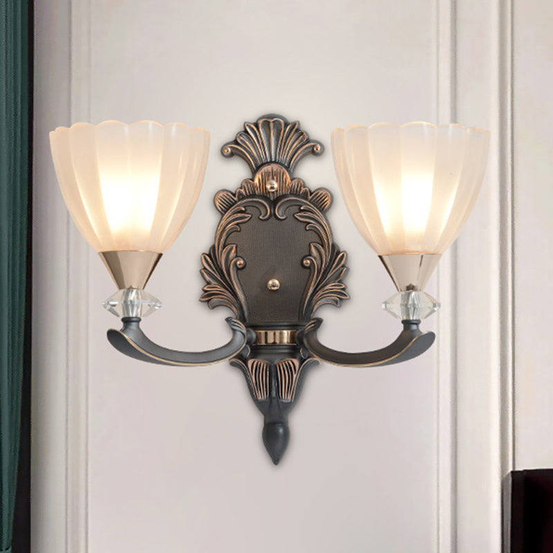 Skørter | 1/2 Lamps Wall Lighting Idea Vintage Cone White Ribbed Glass Wall Mounted Lamp for Living Room