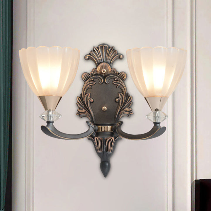 Skørter | 1/2 Lamps Wall Lighting Idea Vintage Cone White Ribbed Glass Wall Mounted Lamp for Living Room