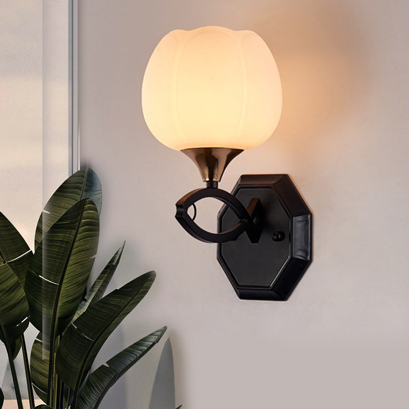 Skørter | Bud Shape Indoor Wall Lamp Lighting Traditional White Glass 1 Head Black Finish Wall Lamp