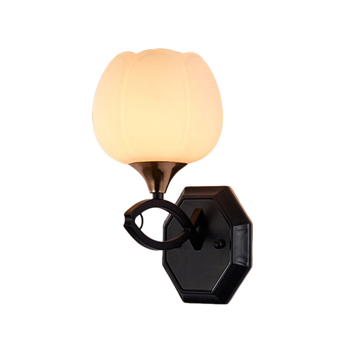 Skørter | Bud Shape Indoor Wall Lamp Lighting Traditional White Glass 1 Head Black Finish Wall Lamp