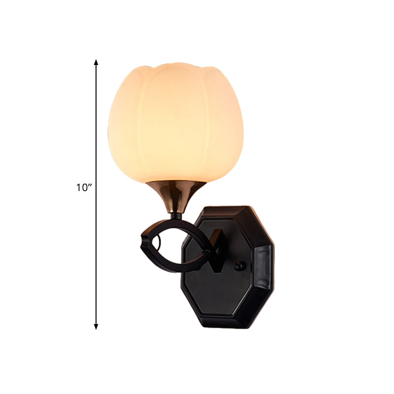 Skørter | Bud Shape Indoor Wall Lamp Lighting Traditional White Glass 1 Head Black Finish Wall Lamp