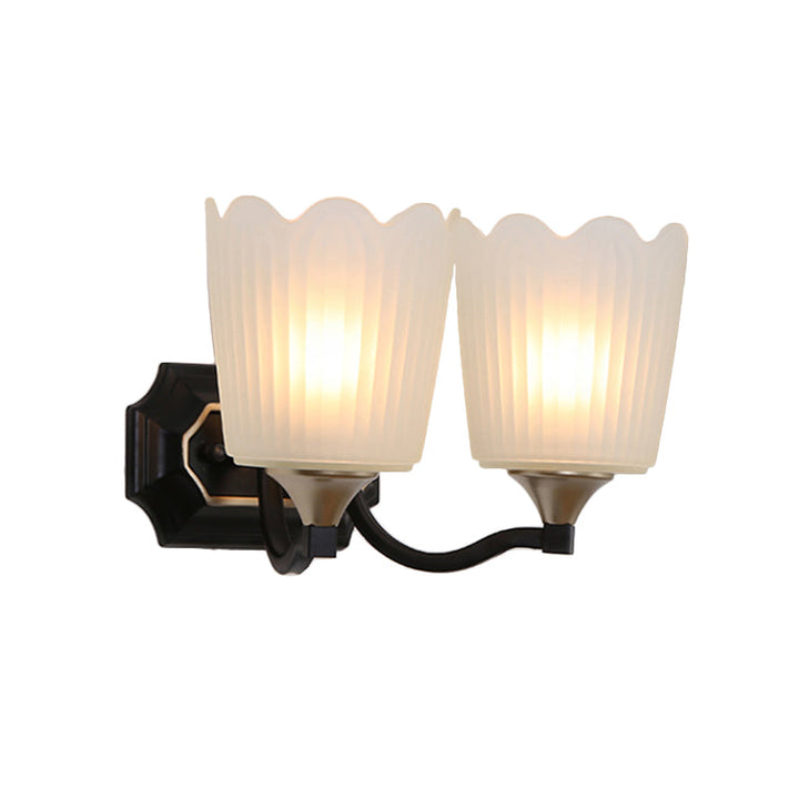 Skørter | 1/2-Light Scalloped Cup Wall Lamp Vintage Black Finish Frosted Glass Wall Mount Lamp