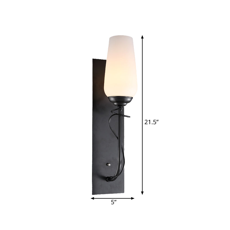 Skørter | Single light wall lamp rustic conical white glass wall lamp in black