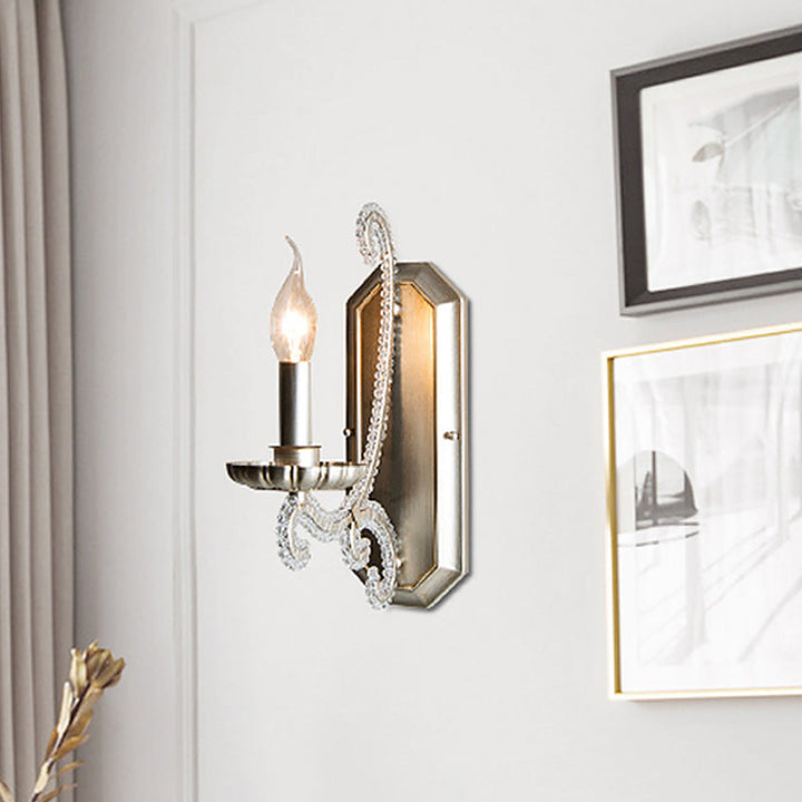 Skørter | Silver Candle Holder Wall Lighting Traditional Crystal Chain 1/2 Lamp Bedroom Wall Light Fixture