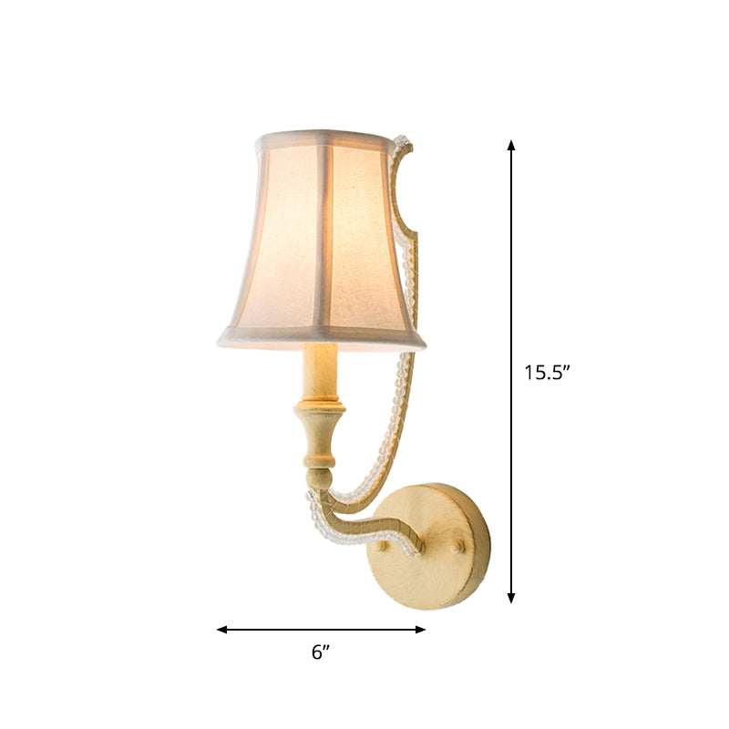 Skørter | 1/2-Bulb Wall Light Ideas Rustic Plank Bell Fabric Wall Lamp in Beige/Antique Silver with Crystal Drop
