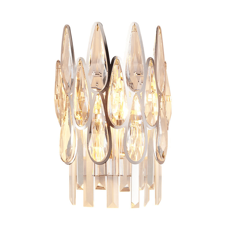 Lisslune | 2 Light Drop Wall Lamp Sconce Simplicity Gold Finish Clear Crystal Wall Lamp with Semi-Circle Design