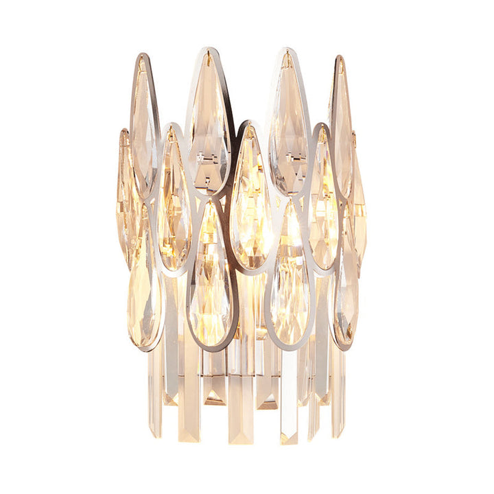 Lisslune | 2 Light Drop Wall Lamp Sconce Simplicity Gold Finish Clear Crystal Wall Lamp with Semi-Circle Design