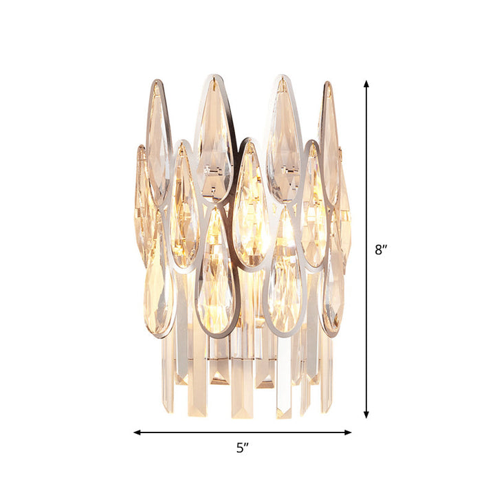 Lisslune | 2 Light Drop Wall Lamp Sconce Simplicity Gold Finish Clear Crystal Wall Lamp with Semi-Circle Design