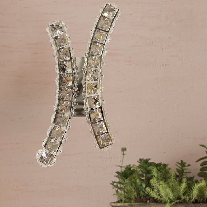 Lisslune | Chrome Curved Wall Sconce Light Simple Inclined Crystal Prism Living Room LED Wall Lamp
