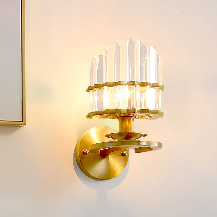 Lisslune | Round Living Room Wall Light Postmodern Crystal Block 1 Bulb Gold Wall Mounted Lamp