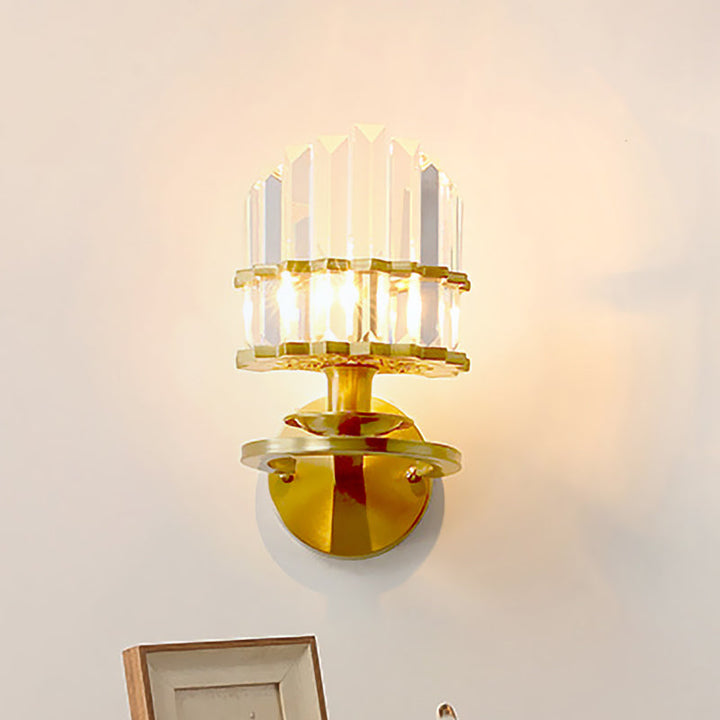 Lisslune | Round Living Room Wall Light Postmodern Crystal Block 1 Bulb Gold Wall Mounted Lamp