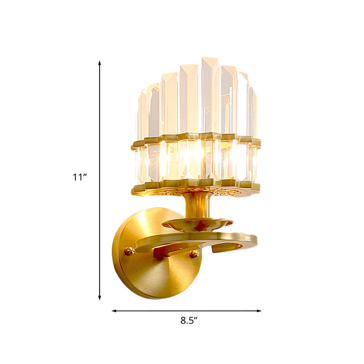 Lisslune | Round Living Room Wall Light Postmodern Crystal Block 1 Bulb Gold Wall Mounted Lamp