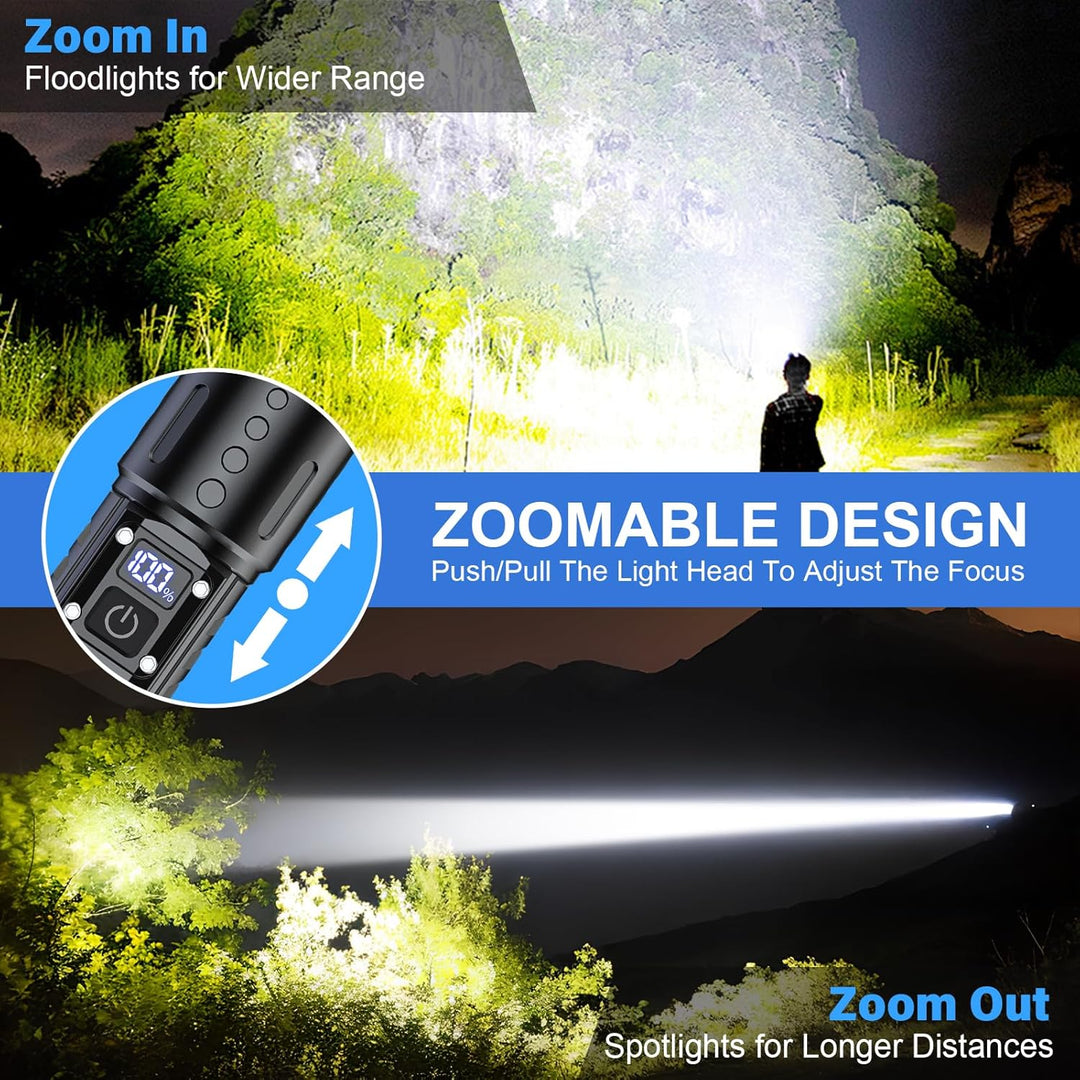 Lisslune | 100,000 Lumen Rechargeable LED Flashlight | Waterproof, Impact-Resistant & Ideal for Hiking, Emergencies & Power Outages