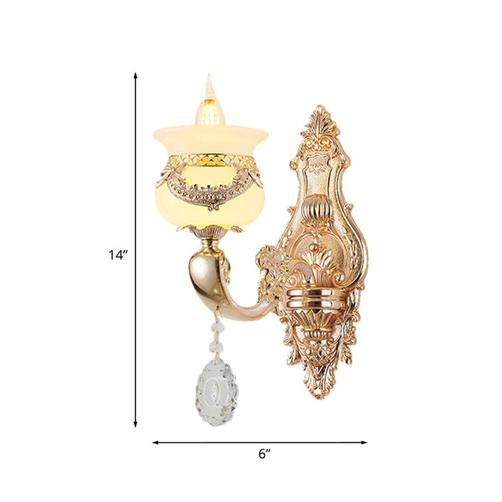Skørter | Gold Candle Holder Wall Light Traditional Jade 1/2-Light Living Room Wall Lamp with Hanging Crystal