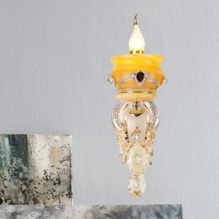 Skørter | Candle holder Jade Wall lamp Wall lamp Vintage 1/2 Head Bedroom Wall light Fixture in Gold with Crystal Drops