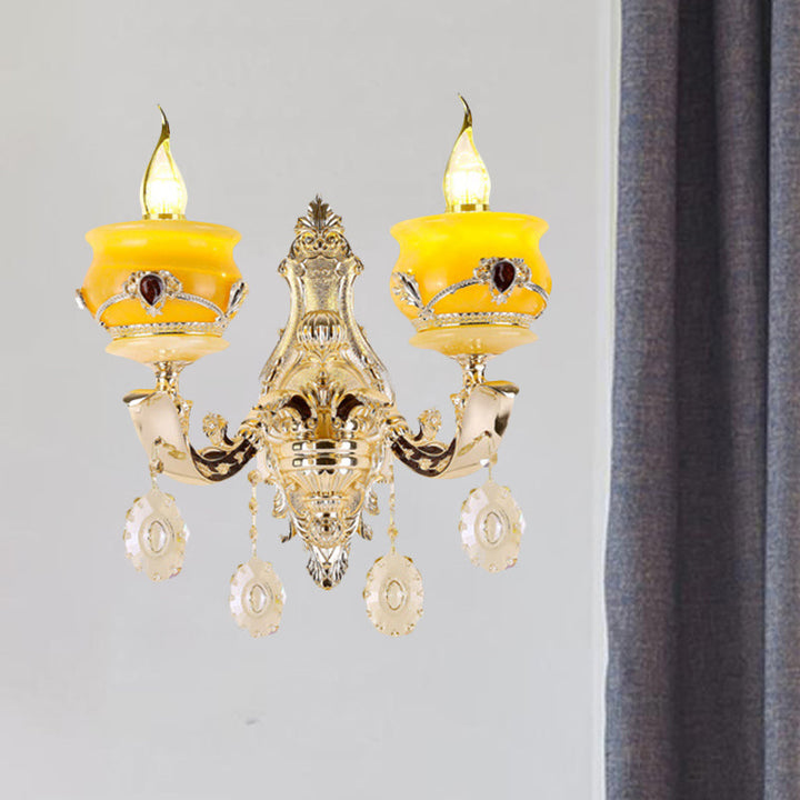 Skørter | Candle holder Jade Wall lamp Wall lamp Vintage 1/2 Head Bedroom Wall light Fixture in Gold with Crystal Drops
