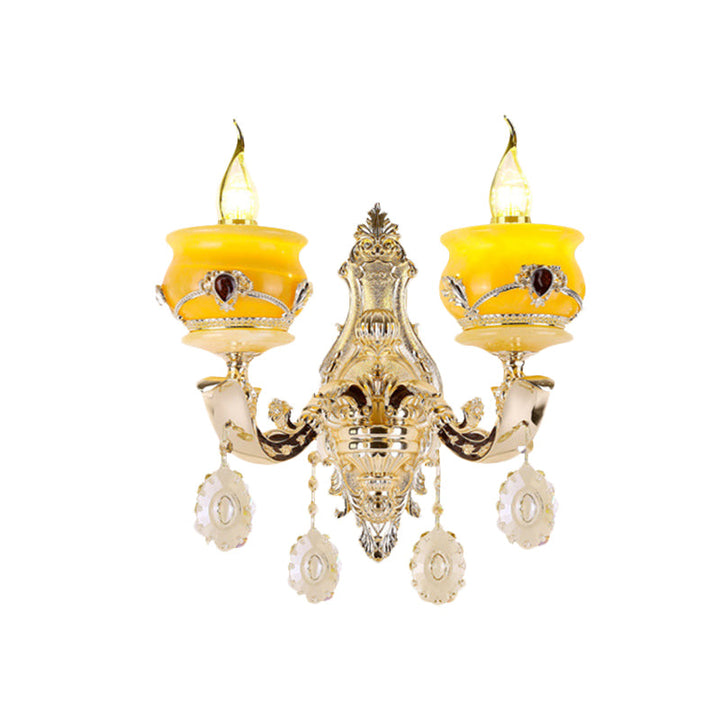 Skørter | Candle holder Jade Wall lamp Wall lamp Vintage 1/2 Head Bedroom Wall light Fixture in Gold with Crystal Drops