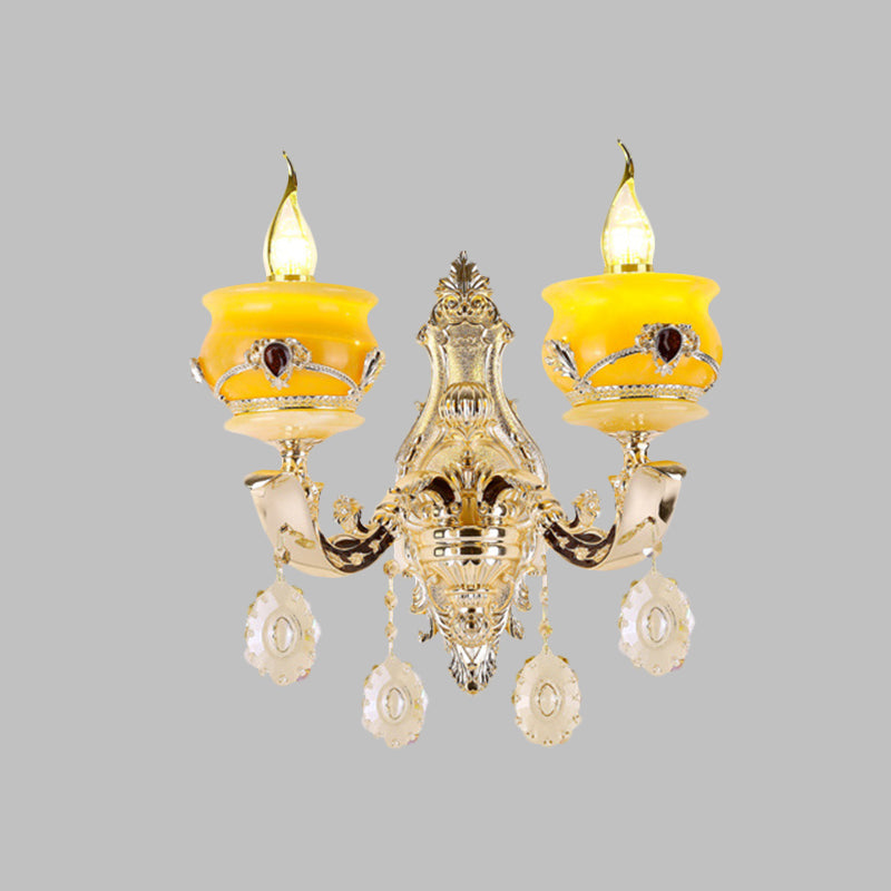 Skørter | Candle holder Jade Wall lamp Wall lamp Vintage 1/2 Head Bedroom Wall light Fixture in Gold with Crystal Drops