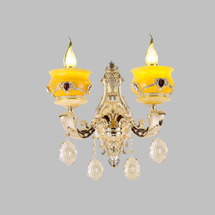Skørter | Candle holder Jade Wall lamp Wall lamp Vintage 1/2 Head Bedroom Wall light Fixture in Gold with Crystal Drops