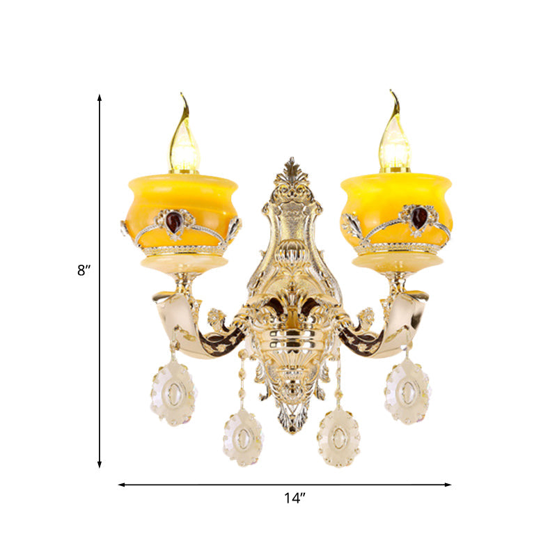 Skørter | Candle holder Jade Wall lamp Wall lamp Vintage 1/2 Head Bedroom Wall light Fixture in Gold with Crystal Drops