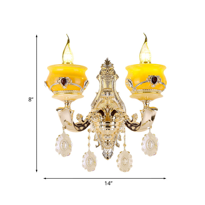 Skørter | Candle holder Jade Wall lamp Wall lamp Vintage 1/2 Head Bedroom Wall light Fixture in Gold with Crystal Drops