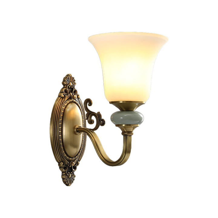 Skørter | 1/2-Pear Frosted Glass Wall Mount Lamp Vintage Brass Finish Bell Nightstand Above Wall Lighting Idea